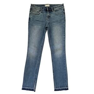 Free People Jeans Women 28 Blue Medium Wash Straight Released Raw Hem Side Slit